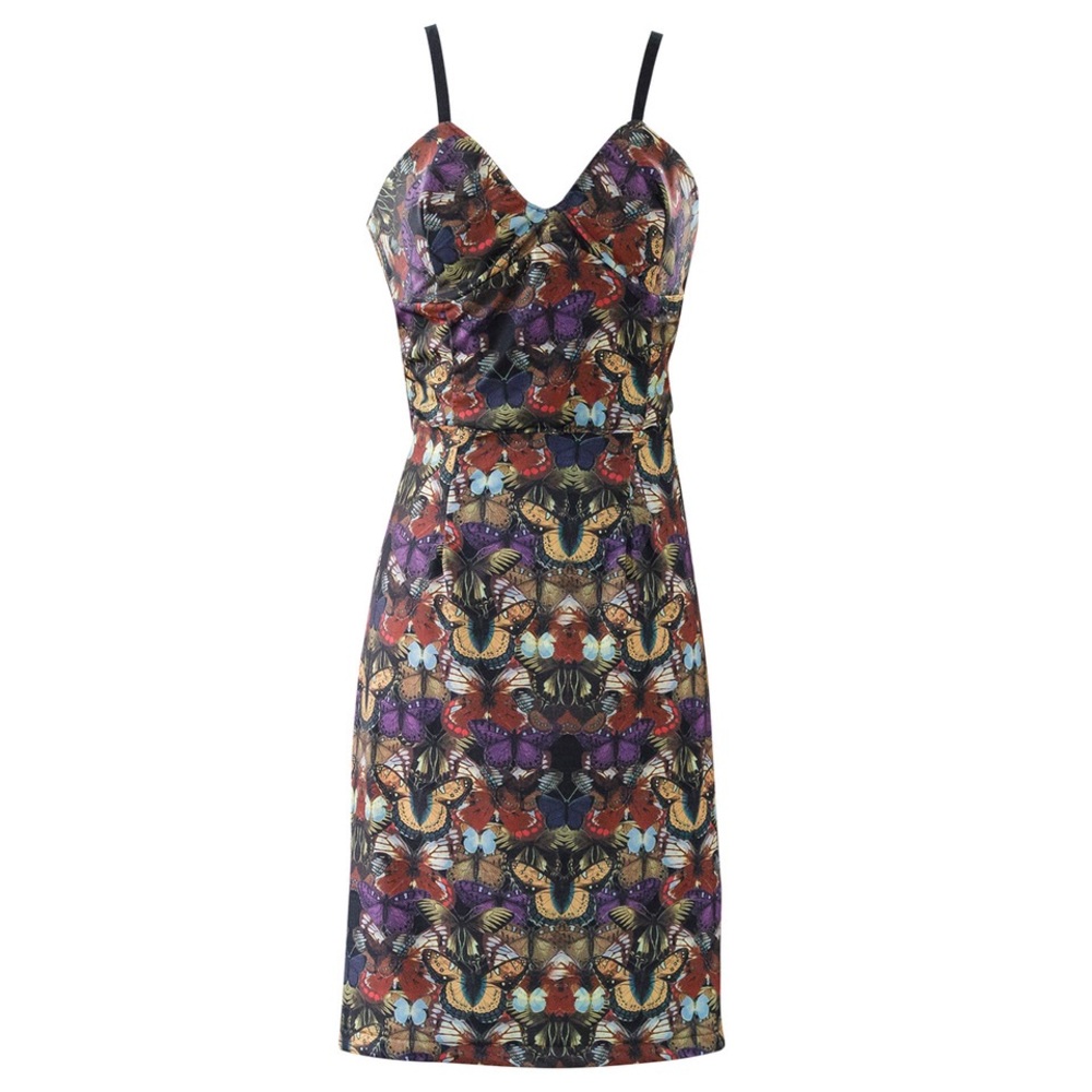 Butterfly Print Strap Slip Pencil Dress